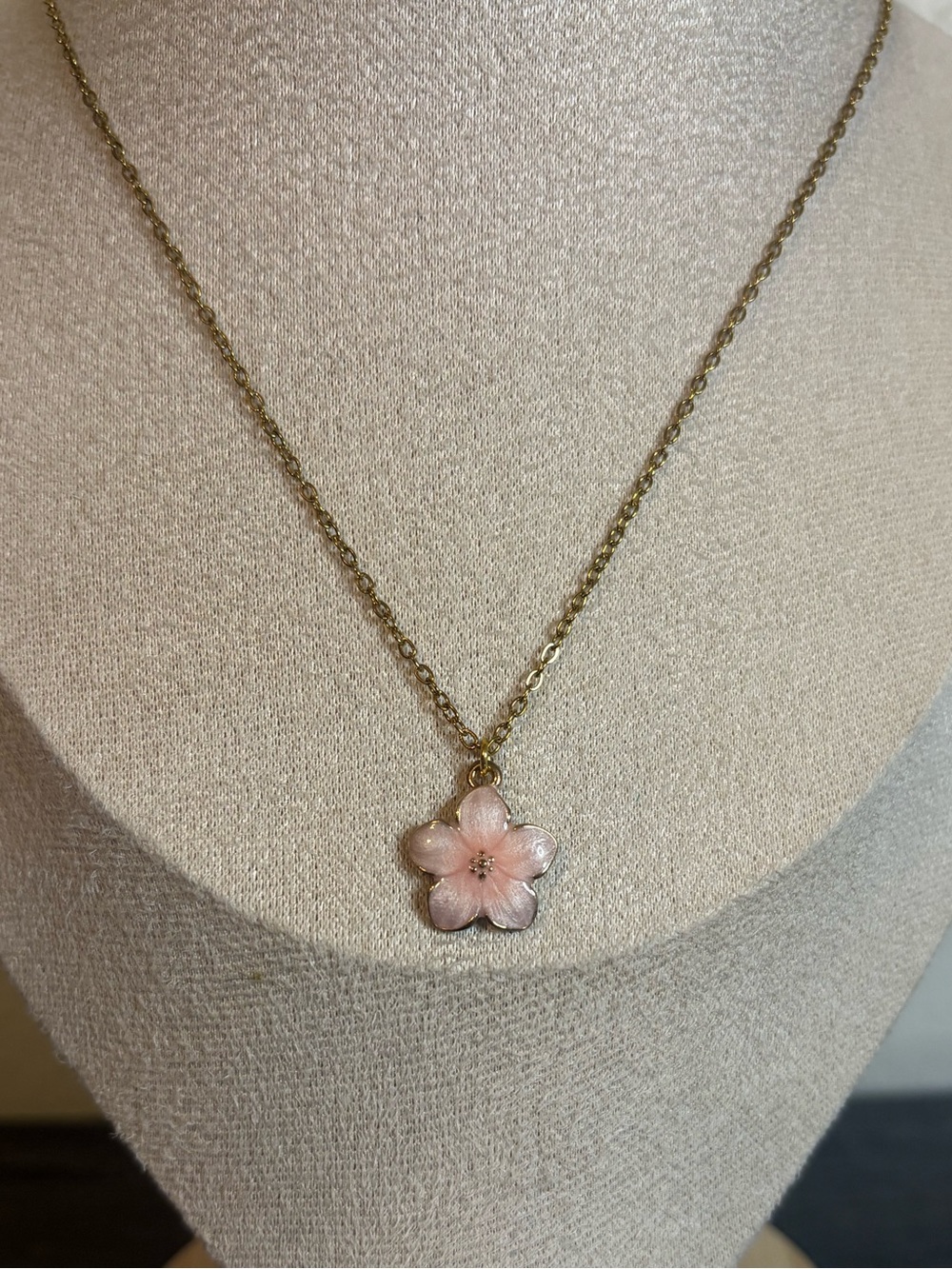 Handmade Gold/Pink Cherry Blossom Flower Necklace